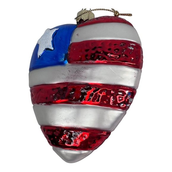 Vintage 5 Blown Glass American Flag Single Star Heart Ornaments READ DESCRIPTION - Picture 4 of 12
